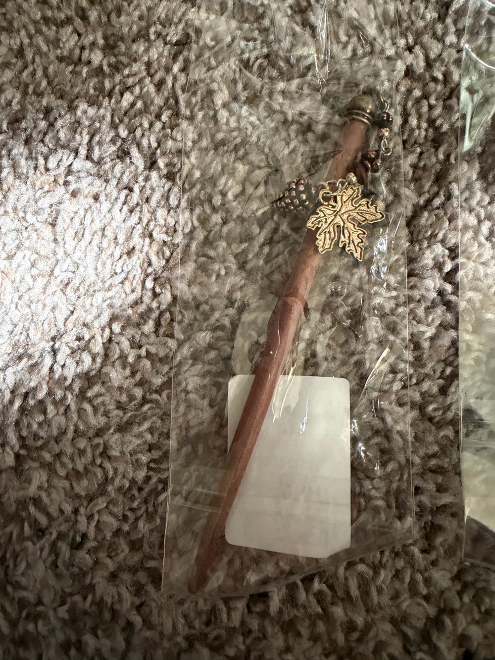 Wooden Hair Stick with Gold Leaf Charm - Brown